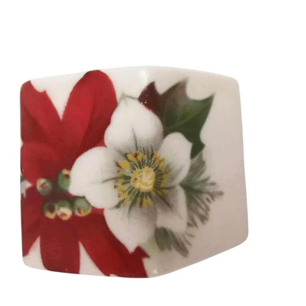 Sandford Fine Bone China Set of 8 Poinsettia Napkin Rings England EUC Christmas